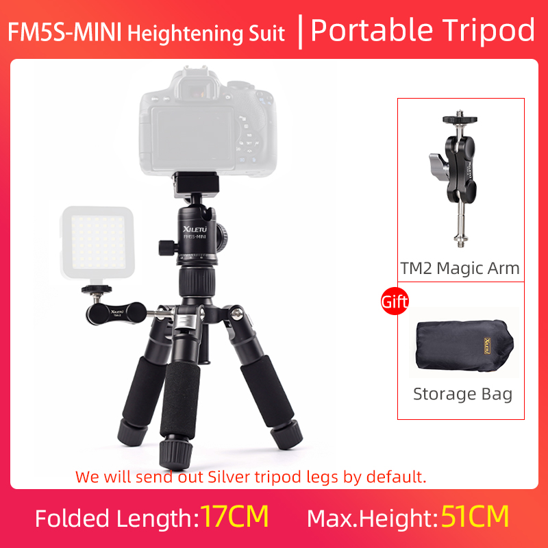 XILETU FM5S Portable Tripode Lightweight Travel Stand Tabletop Video Mini Tripod with 360 Degree Ball Head Tripod For Camera: dark blue