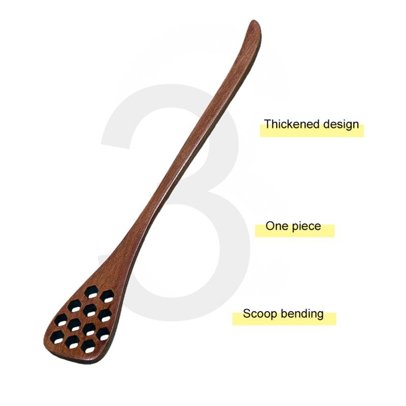 Lotus Wood Spoon with hole 18.5cm Long Handle Natural Wooden Household Honeycomb Stirring Spoon Coffee Tea Honey Spoon Double .