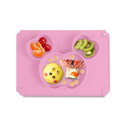Prato de Silicone Alimentos Complementares de Formação do bebê Bacia de Alimentação Integrada infantil Ventosa Bandeja Talheres Anti-queda: Pink plate A