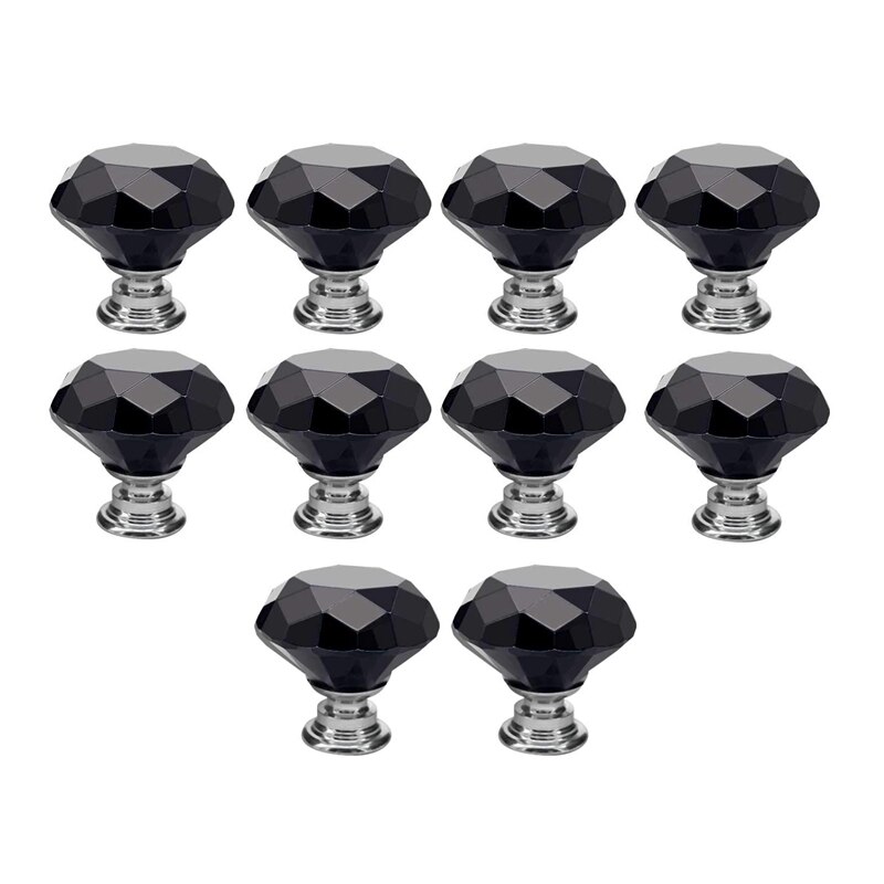 Zwart 10 Stuks 30Mm Crystal Glass Kast Knoppen Diamant Vorm Lade Keukenkasten Dresser Kast Kledingkast Pulls Handles