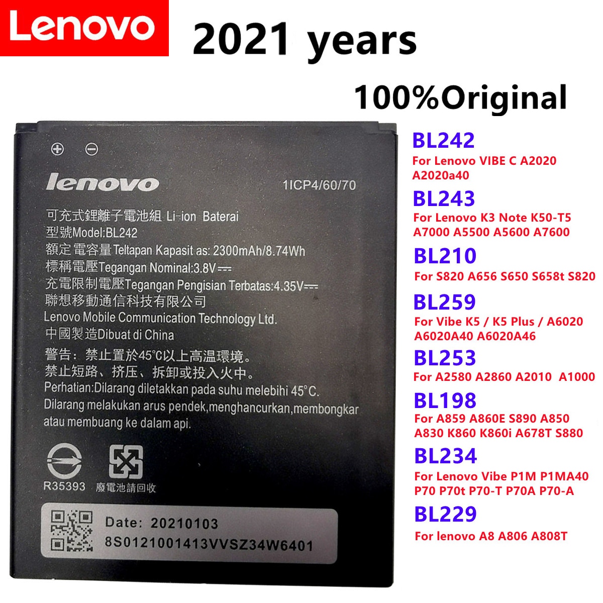 BL243 BL210 BL259 BL242 Batterij Voor Lenovo K3 K30-W K30-T A6000 A3860 A3580 A3900 A6010 A6010 Plus Batterie Bateria Accumulator