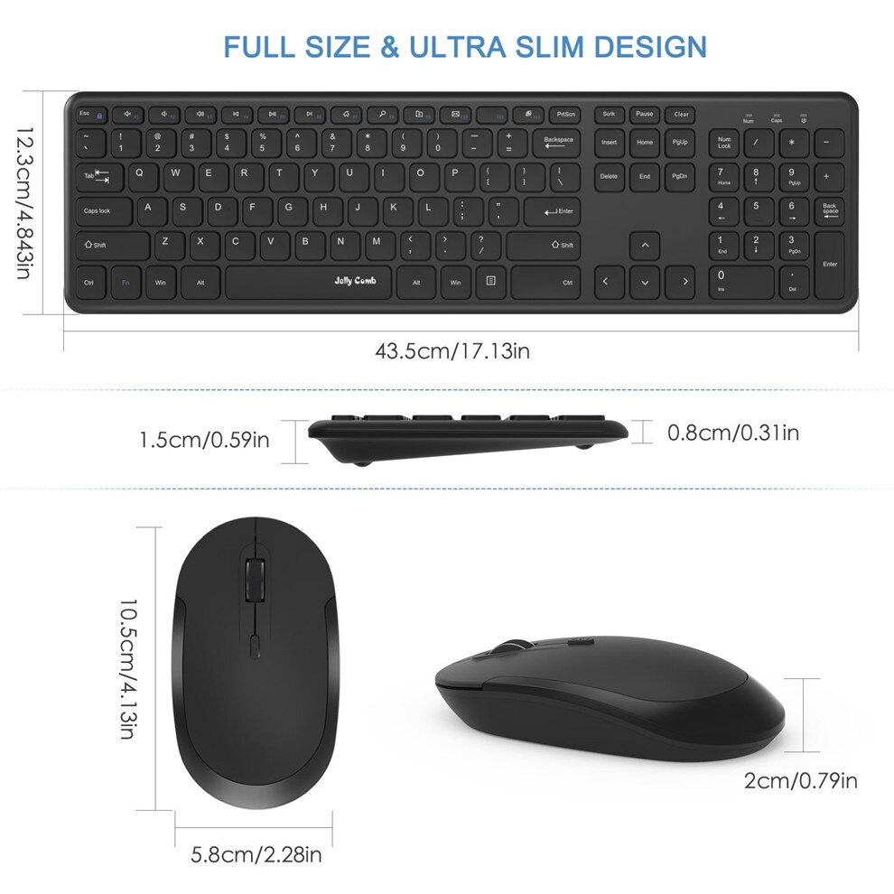 Jelly comb ultra slank 2.4 ghz usb tastatur og mus combo for pc laptop vindu  xp 7/8/9 ergonomisk tastatur og mus i full størrelse