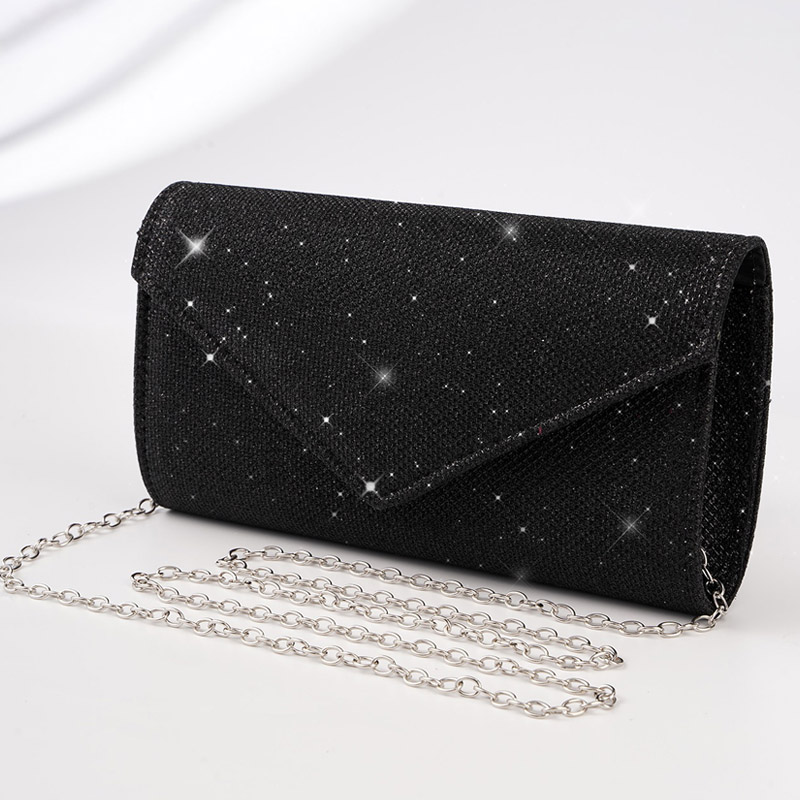 Bolso de noche tipo sobre para mujer, bolsos de hombro con cadena y purpurina, bolso largo plateado brillante, bolsos de mano para de boda, Mini bolso: Negro