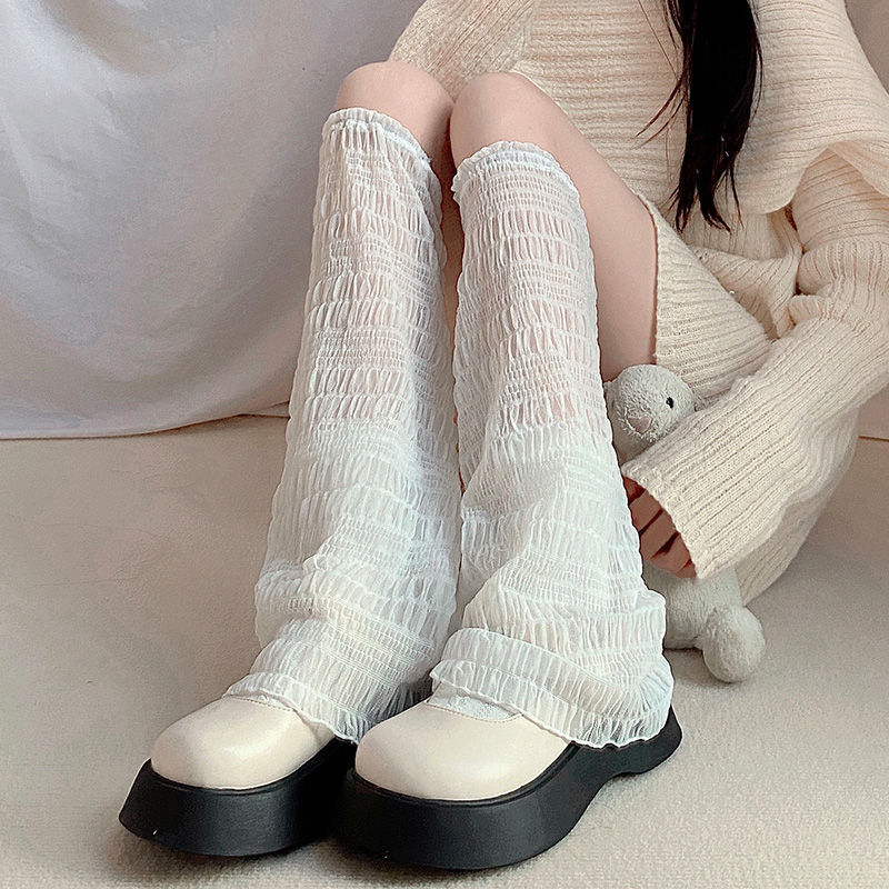 Zomer Uitlopende Beenwarmers Vrouwen Witte Holle Lange Kousen Kniehoge Ademende Meisjes Beenwarmer Y2k Kawaii Mesh Sok