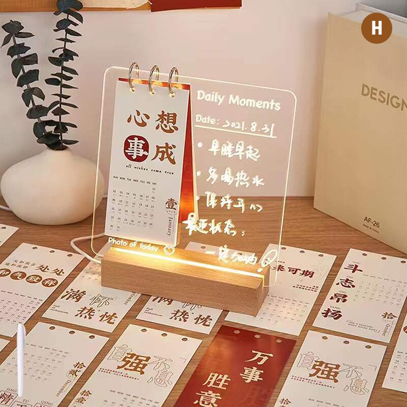 Usb Acryl Dagelijks Momenten Foto Led Lamp Memo Message Board Met Hout Standhouder Set Lamp Creatieve School Briefpapier: Style-08