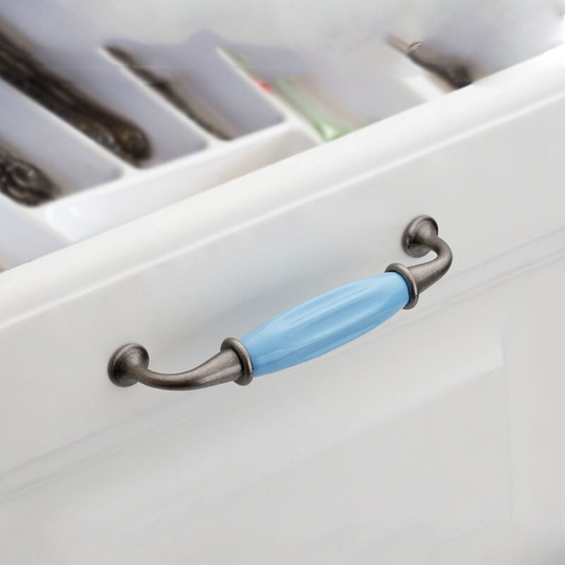 Ceramic Matte Blue Drawer Flush Handles Zinc Alloy Decorative Furniture Knobs Cabinet Wardrobe Door Handle Hardware door knob