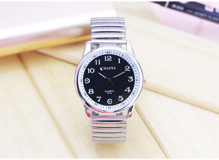 Vrouwen Mannen Eenvoudige Mode Elastische Band Roestvrij Staal Quartz Horloge Dames Jurk Wit Zwart