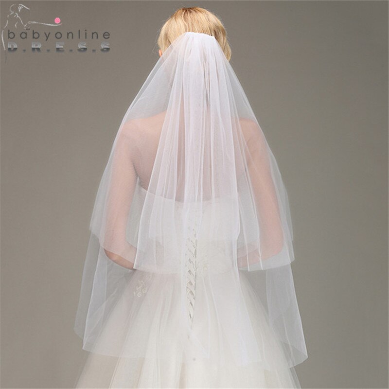 Veu de noiva cut edge kort bryllupsslør med kam billig tolags tyl brudeslør bryllupstilbehør voile mariage