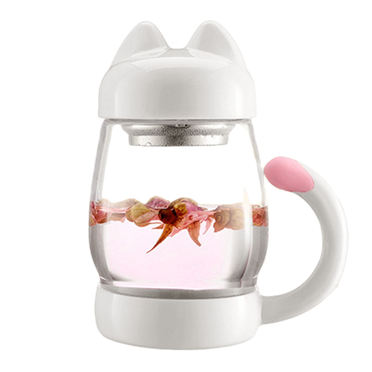 Behogar 420ml/14oz søde glas tekop med låg og tefars kat hale håndtag til børn børn jule kaffe krus: Default Title