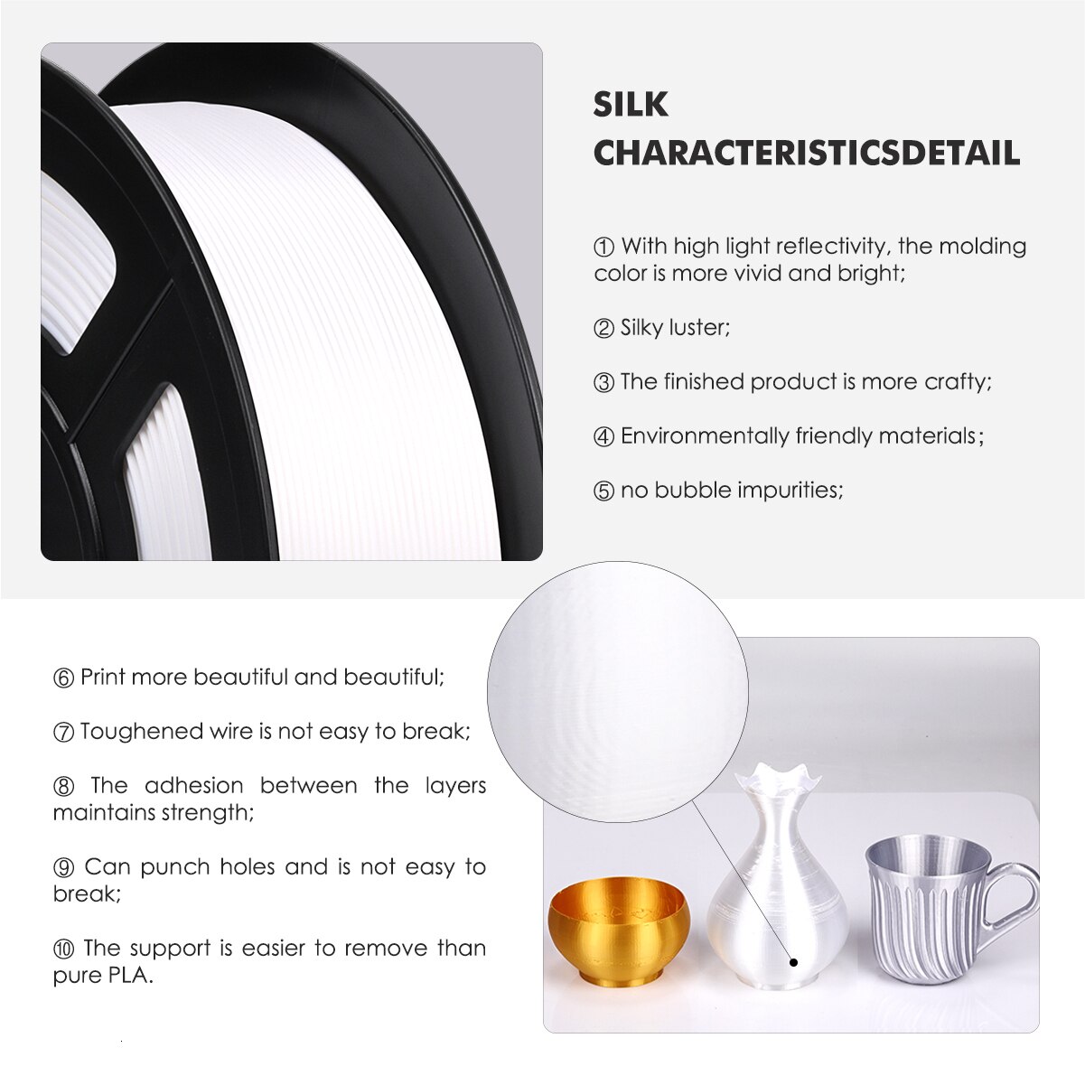 Sunlu Zijde Pla Filament 1Kg 1.75Mm 3d Filament Voor 3D Printer Full Color Zijde Gevoel Milieuvriendelijke 3D Refill voor 3D Printer