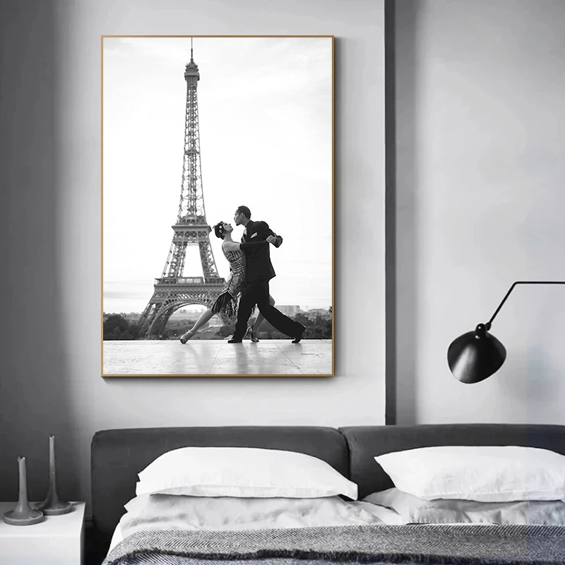 Fotos de fotografía en blanco y negro, imagen impresa en lienzo, globos negros, para mujer, Tour Eiffel, cartel de coche Vintage, decoración del hogar