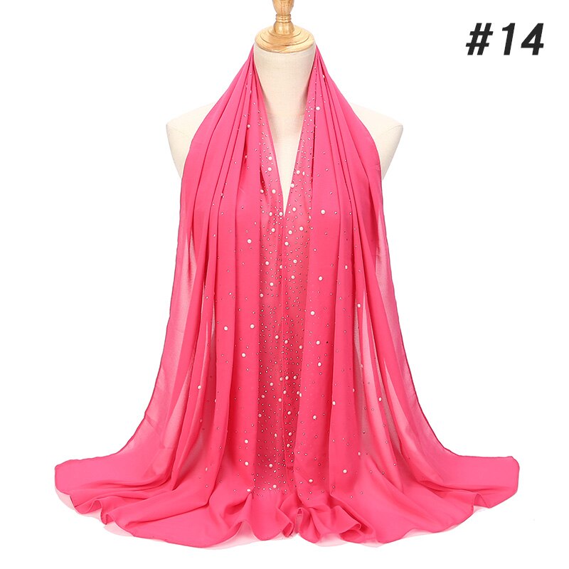 1 Pc Vrouwen Bellen Chiffon Sjaal Met Diamant Studs Parels Sjaal Vlakte Hijab Sjaals Wraps Effen Kleur Moslim hijab Sjaal: color14
