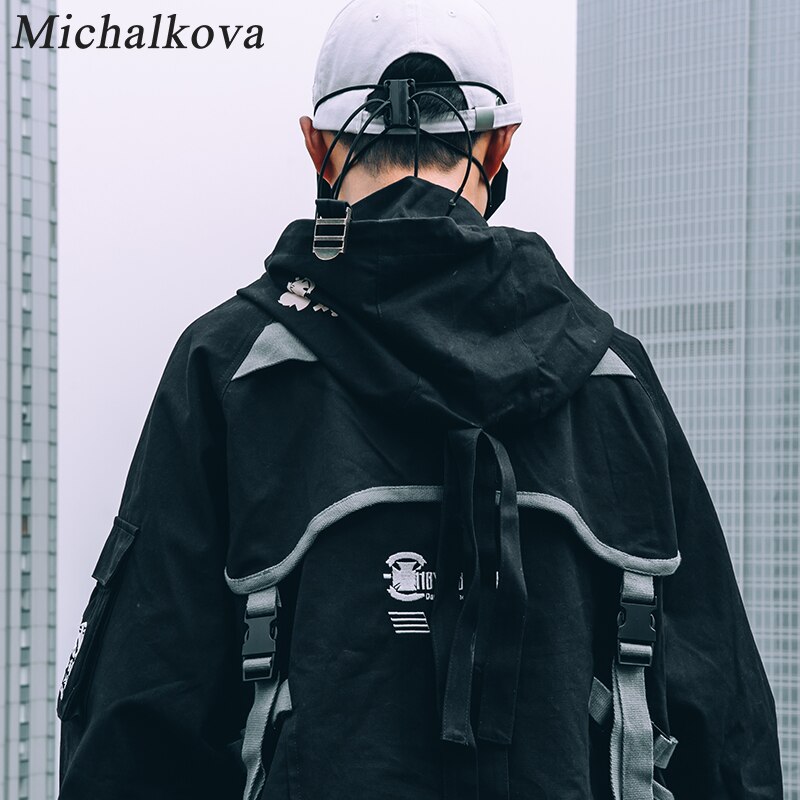 michalkova Air Force flying Functional streamer hip hop loose dark coat men's Japanese original night wind streamer: Blue / L