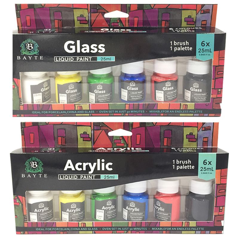 6 x 25ml tunge kroppsfarger rike pigmenter glass/akryl flytende maling med pennesett for å male lerretshåndverk kunstrekvisita  c26