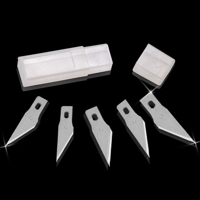 6pc/ sæt læder skære kniv pen kniv aluminium stang udskæring værktøj graver cutter håndværk læder skåret metal håndtag udskifteligt blad: Kun 5 knive