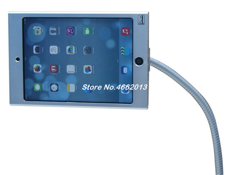 for mini iPad table clamp stand with flexible gooseneck arm support lockable desk mount lock metal casing anti-theft enclosure