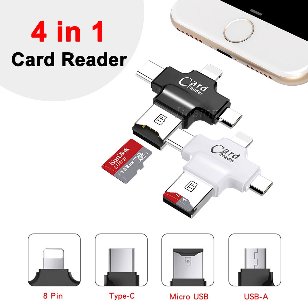 Mini Multi Port Sd-kaartlezer 8 Pin/Type-C/Lightning/Micro USB Draagbare voor PC/Android/iPad/iPod/iPhone 5/7/7 Plus 8/8 Plus OTG