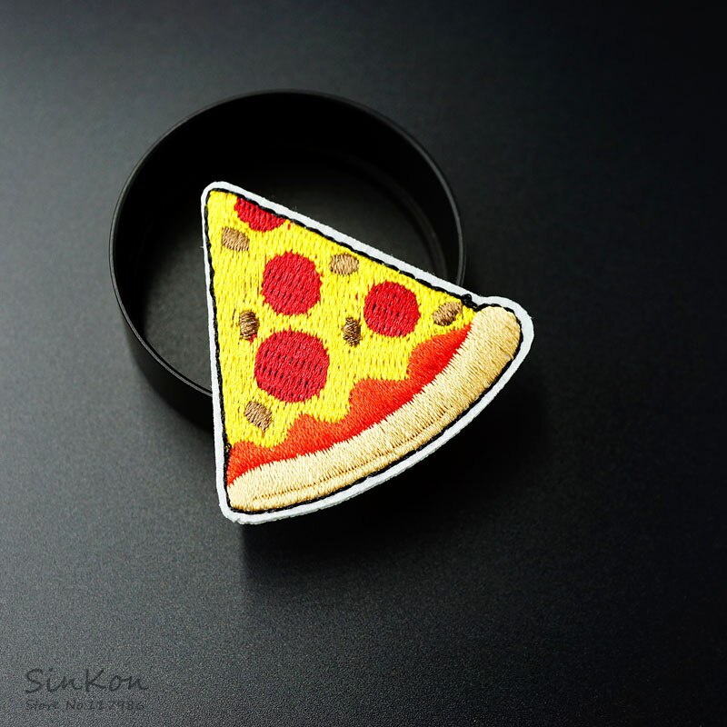 1Pcs Pizza (Size:5.1X5.1 Cm) diy Doek Badges Geborduurde Applique Naaien Patch Kleding Stickers Kleding Kledingstuk Accessoires