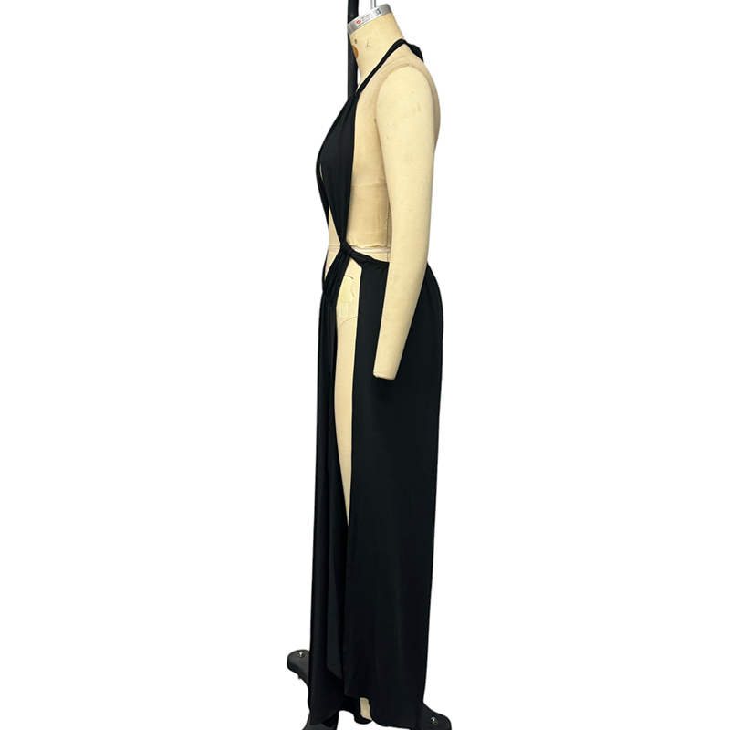 Wefads Jumpsuit Women's Summer Clothing Sexy Solid Sleeveless Halter Neck Backless Lace Up Slit Hollow Out Rompers Streetwear