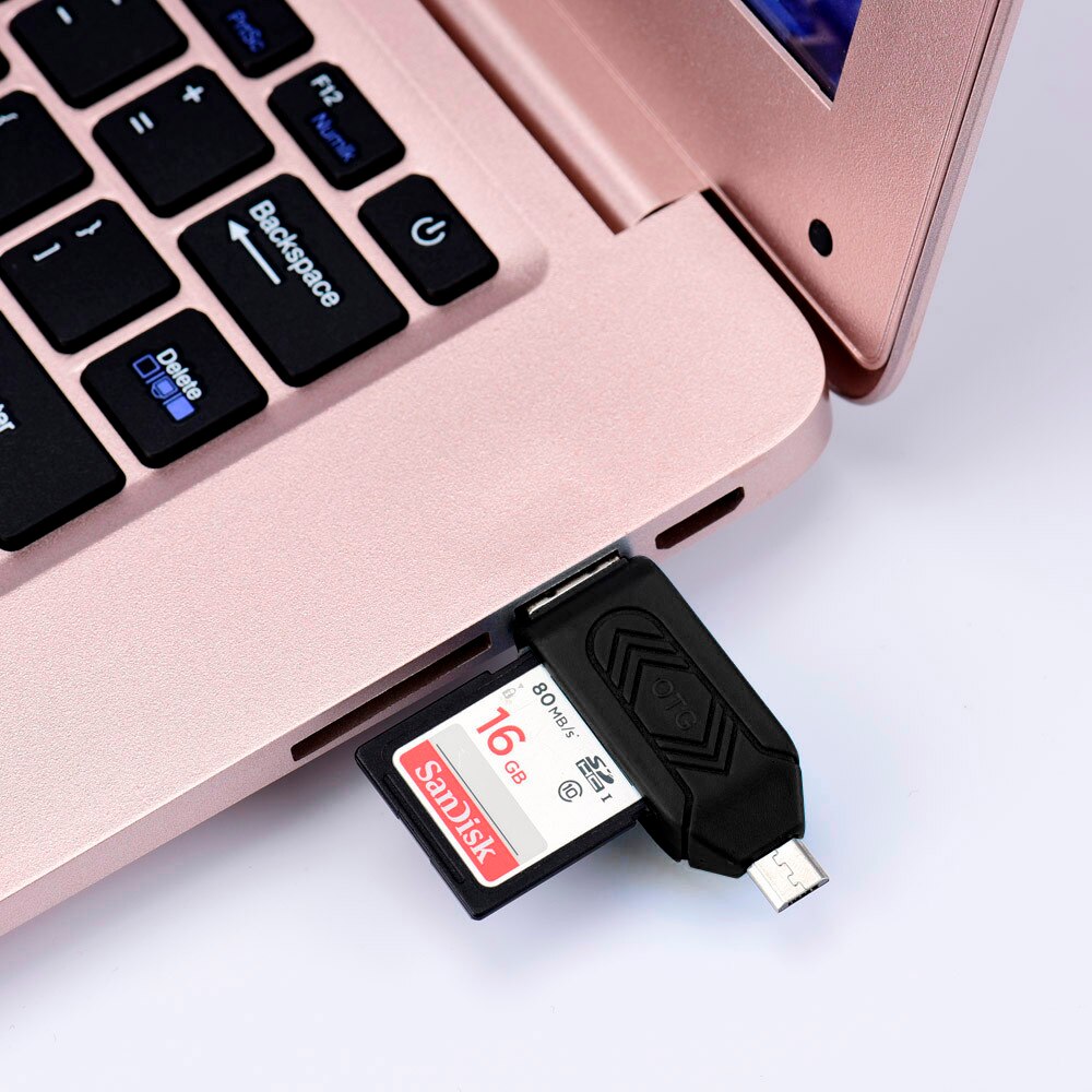 MINI USB 2.0 +OTG Micro SD/SDXC TF Card Reader Adapter U Disk #T2