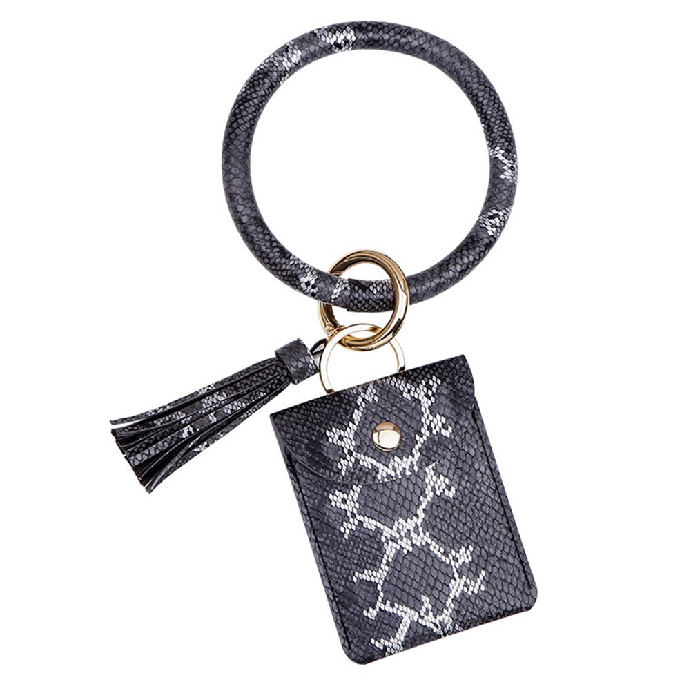 Keychain Card Bag for Women Men Leopard Wallet PU Leather Tassel Kabaw Bracelet Keychain Jewelry: E