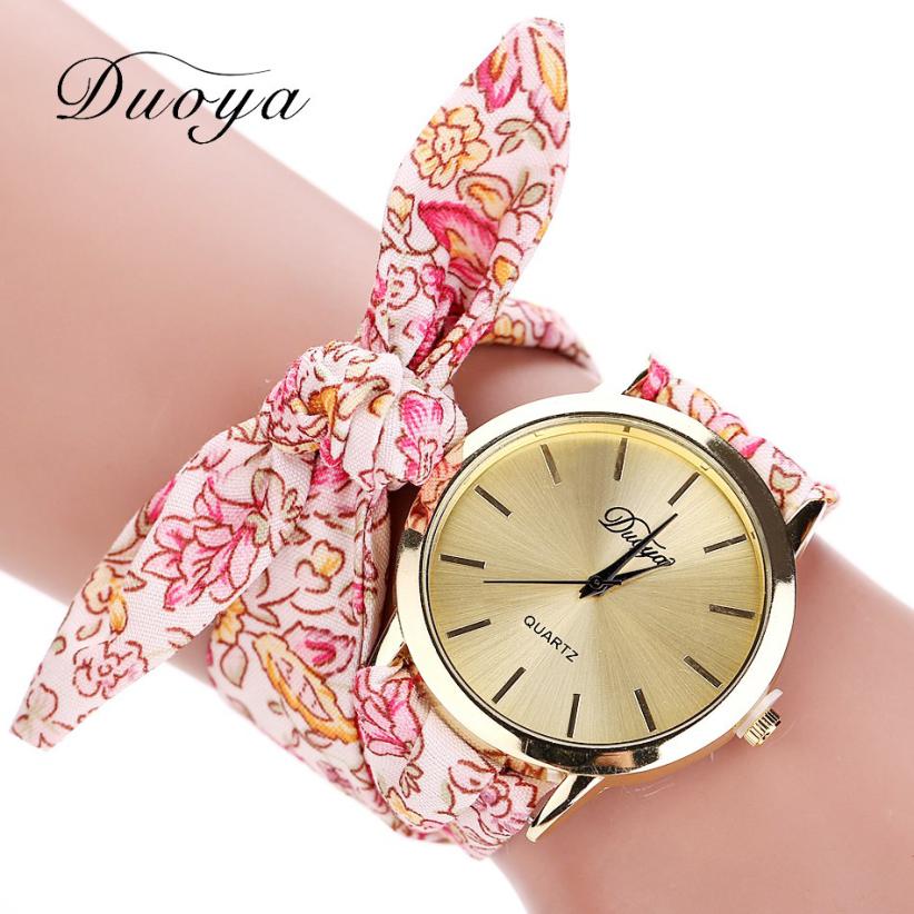reloj pulsera para Mujer Flor tela estrella cinta de tela relojes de muñeca señoras vestido reloj Casual reloj Relogio Feminino # YL5: Rosa
