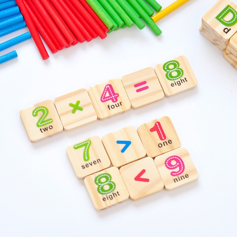 Barn træ matematik numre pinde matematik legetøj baby børn tidligt læring tælle pædagogisk legetøj med boks børn