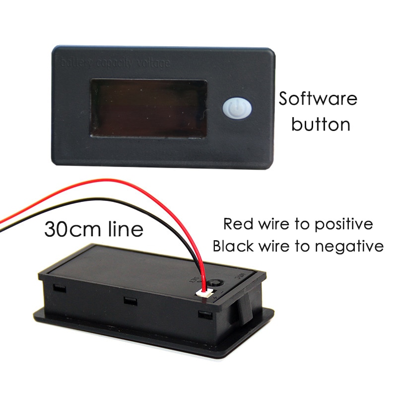 1pcs LCD Acid Lead Lithium Battery Capacity Indicator Voltmeter Voltage Tester With Cable Battery Monitor Meter 12-72V