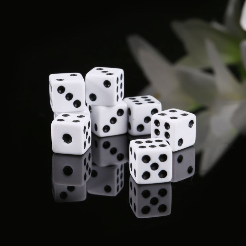 100pcs 8mm Plastic White Game Dice Six Sided Decider Birthday Parties Board Game