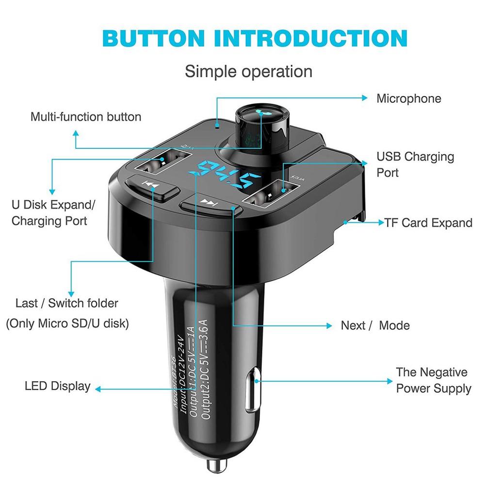 BT36 Car Kit MP3 Player FM Transmitter Auto AUX Wireless Car Modulator Radio USB Car Charger Remote Control