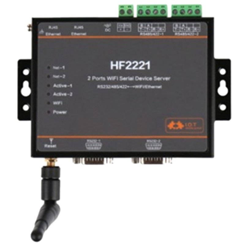 HF2221 2 Ports Wifi Serial Device Server RS232/RS422/RS485 to Ethernet / Wi-Fi Serial Server F22500(EU Plug)