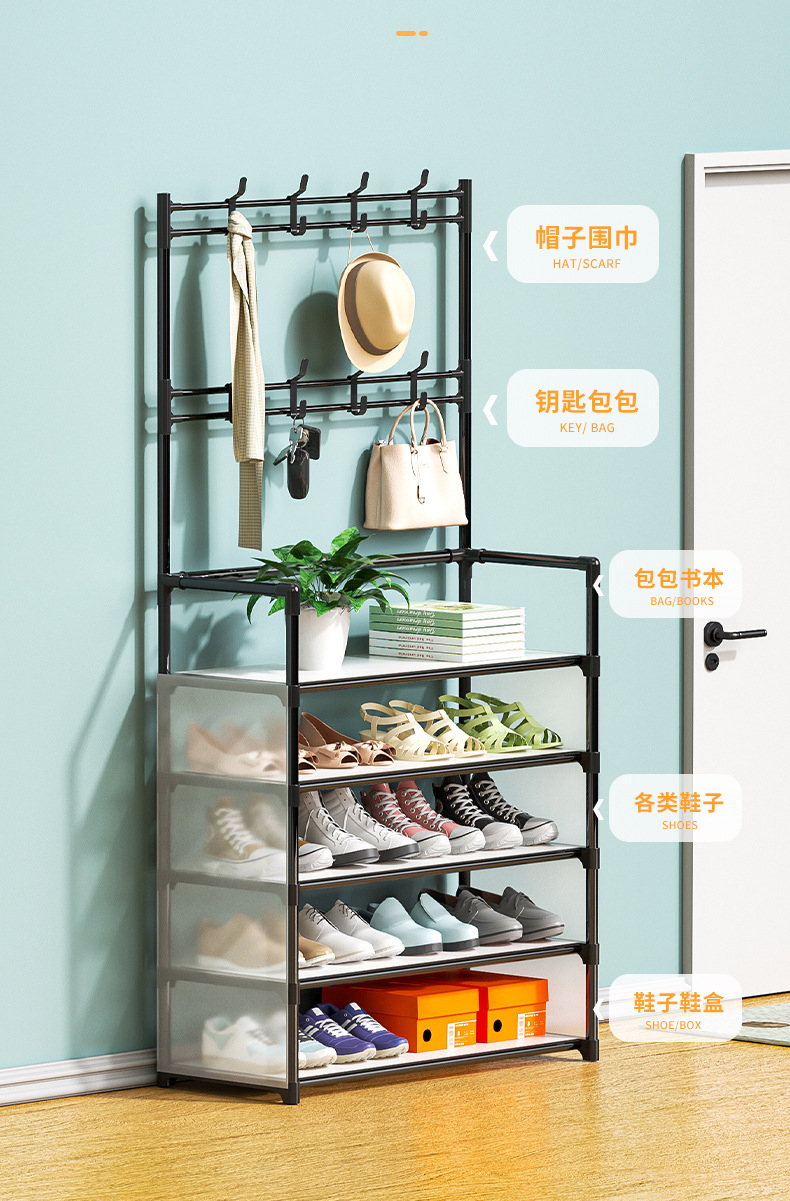 DIY Multi-Layer Shoe Rack And Coat Hanger Storage Organizer For Doorway Hallway Dorm Balcony Home Furniture Shoe Shelf Clothes