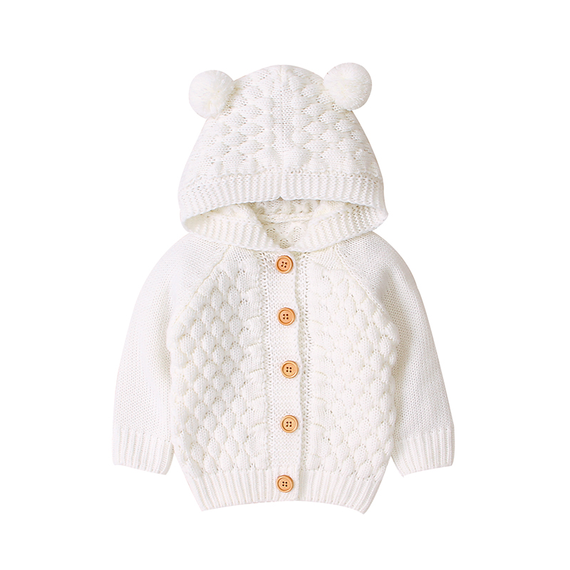Spædbarn drenge langærmet sweater akryl piger sød solid frakke plysbold behageligt overtøj: Beige / 6m