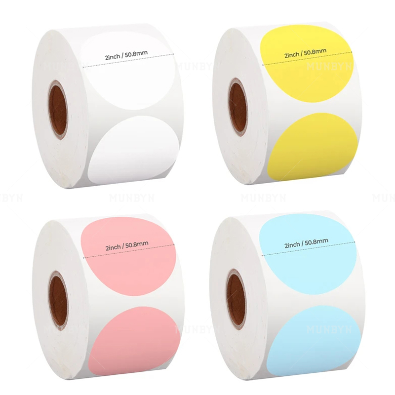 MUNBYN 2 Inch Round Sticker Label 750pcs Label Per Roll Compatible with Blue Printer Used for Home Office Warehouse