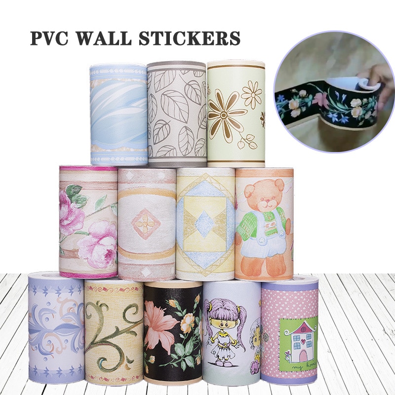 10cm*10m Waist Line Wall Sticker Kitchen Waistline Bathroom Toilet Waterproof Self Adhesive Wallpaper Border Floral Wall Paper