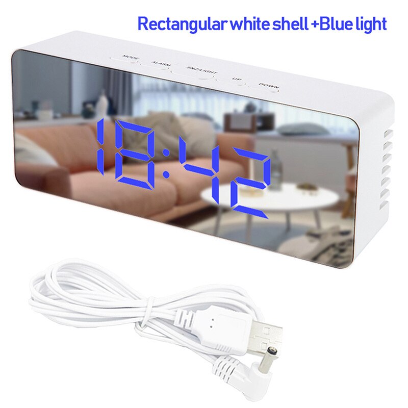 Digital Mirror LED Display Alarm Clock Multifunction Snooze Desk Clock Temperature Calendar USB/AAA Powered Electronic: B-14x4x3.4cm-2