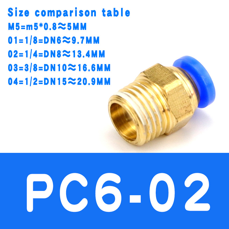 Air Pneumatic PC Fitting 10mm 8mm 6mm 4mm Hose Tube 1/4"BSP 1/2" 1/8" 3/8" Male Thread Pipe Connector Quick Coupling Brass: PC6-02