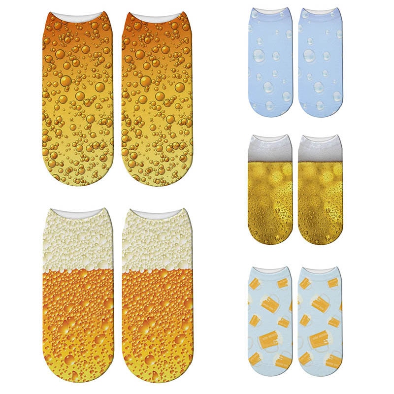 Calcetines de algodón con estampado de cerveza para mujer, calcetín informal divertido de tobillo bajo, Harajuku, Unisex, de compresión, transpirables