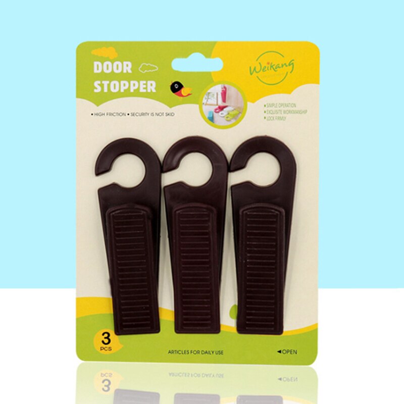 3pc/Set Door Wedge Shaped Rubber Doors Stopper Doorstops Floor Kids Safety Guard Finger Protect with Hook: brown