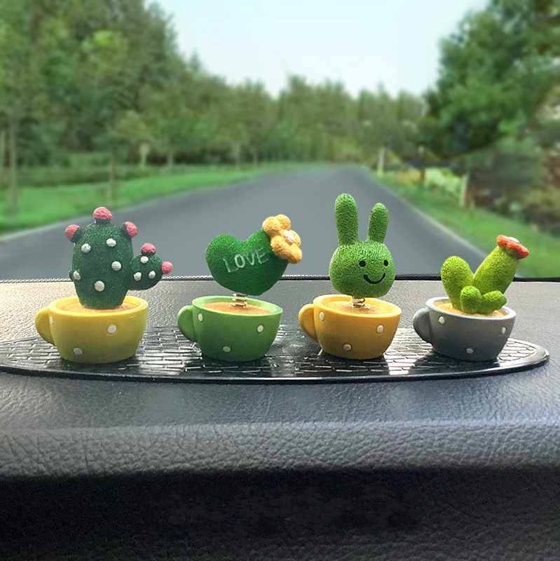Auto accessoires schattige lente groene oog plant cactus kleine pot ornament lente cabine een kleine gadget decoratie interieur
