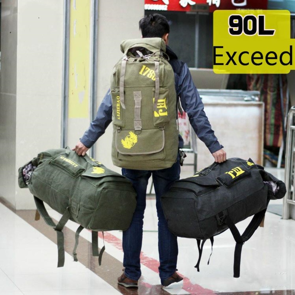 90l men large capacity Canvas Outdoors Shoulders bagpack Leisure Travel Super Mountaineering Camp Backpack Male Luggage tote Bag