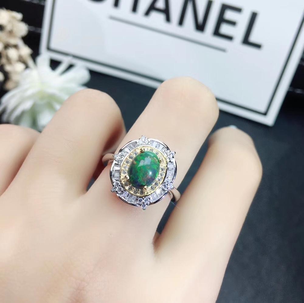 KJJEAXCMY boutique di gioielli in argento sterlina 925 intarsiato Naturale Nero opale Della Collana dell'anello dell'orecchino del Vestito Femminile Supporto di rilevamento: ring