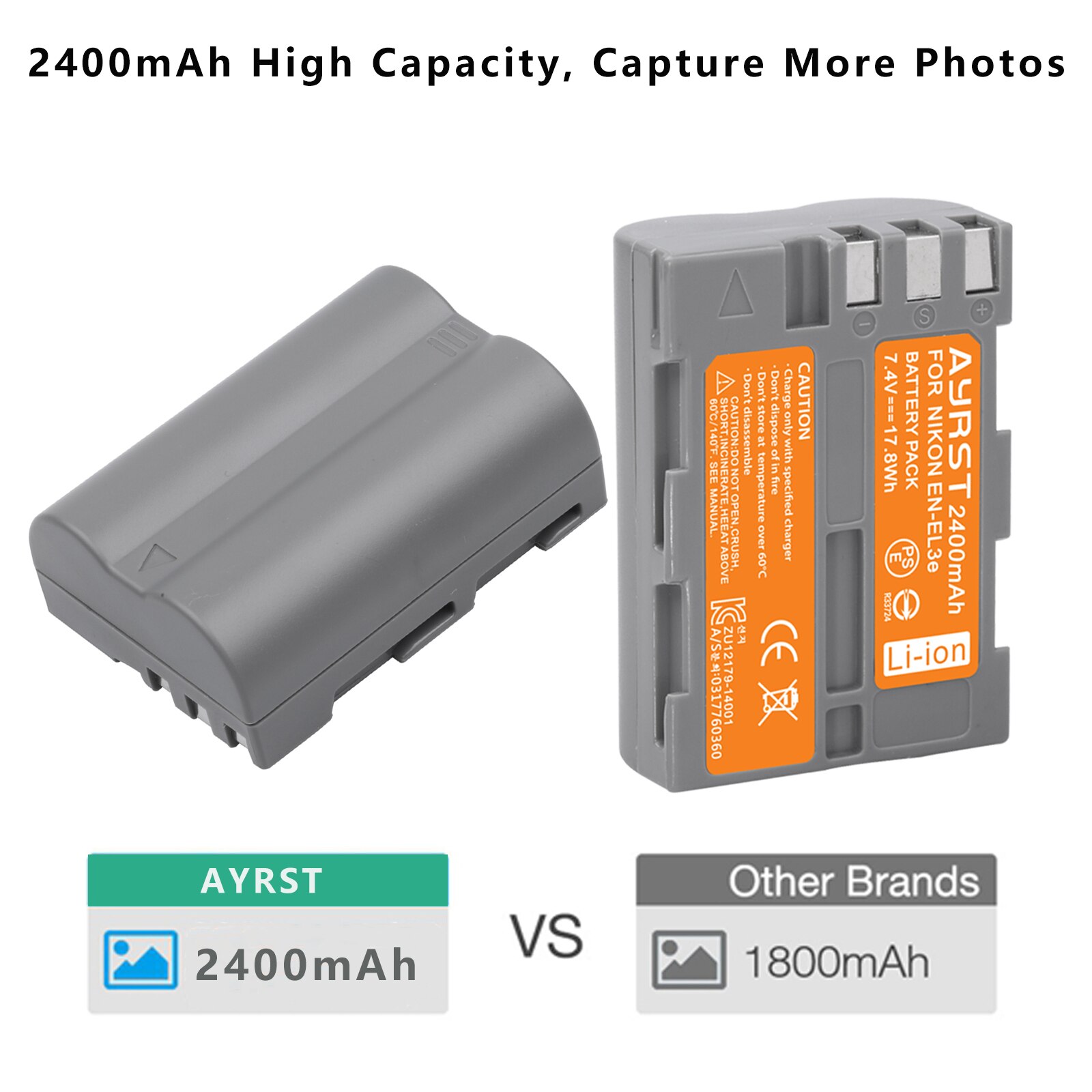 2Pcs 2400mAh EN-EL3e EN EL3e ENEL3e EL3E Batteries and Charger For Nikon D30 D50 D70 D70S D90 D80 D100 D200 D300 D300S Battery