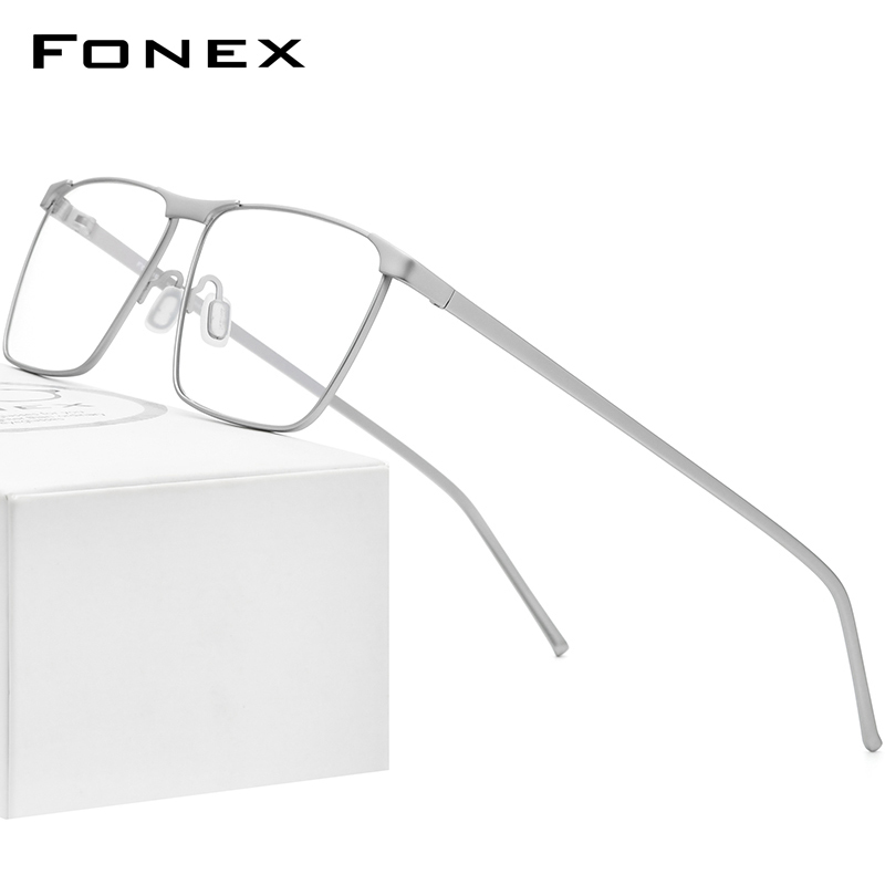 FONEX Reines Titan Brille Rahmen Männer Rezept Brillen für Männer Platz Brillen Myopie Optische Rahmen Brillen 8526: matt Silber-