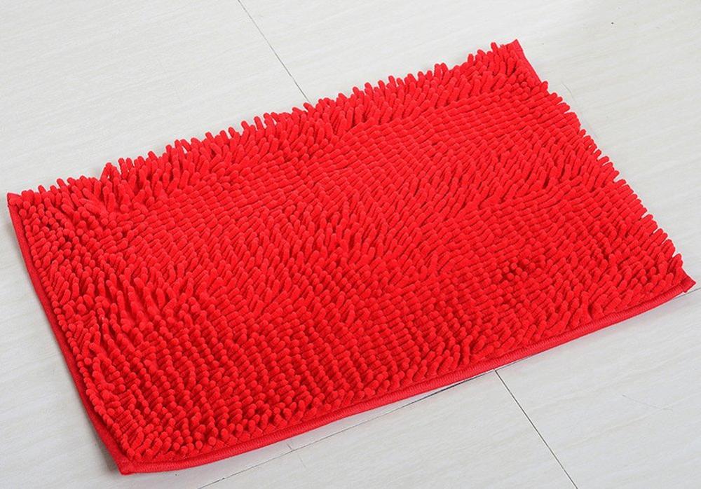 40*60 CM tapis de salle de bain Chenille tapis de bain antidérapants tapis de sol en microfibre absorbant l'eau rapide: Rouge