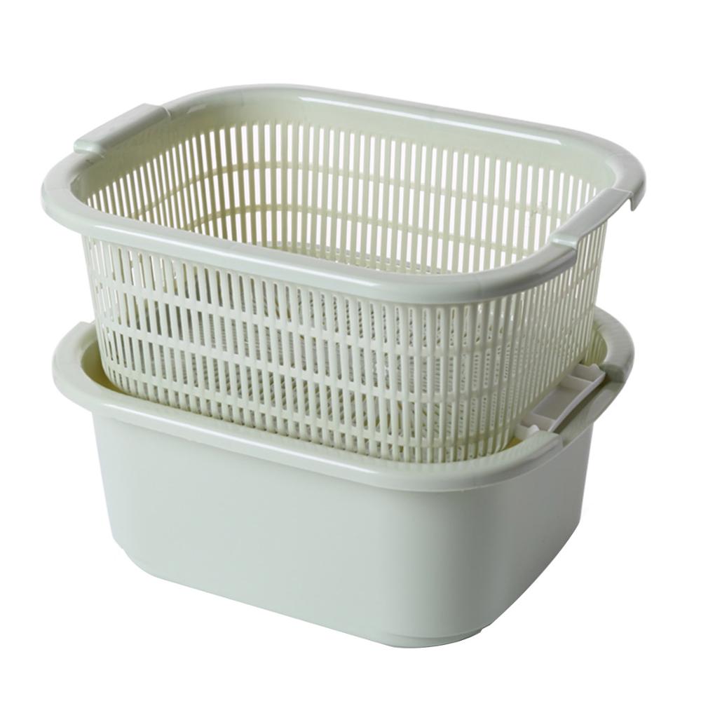 Otherhouse keuken dubbele afvoer mand wassen fruit vergieten afdruiprek bak groenten afvoer zeef voedsel wassen zeven groot: Groente