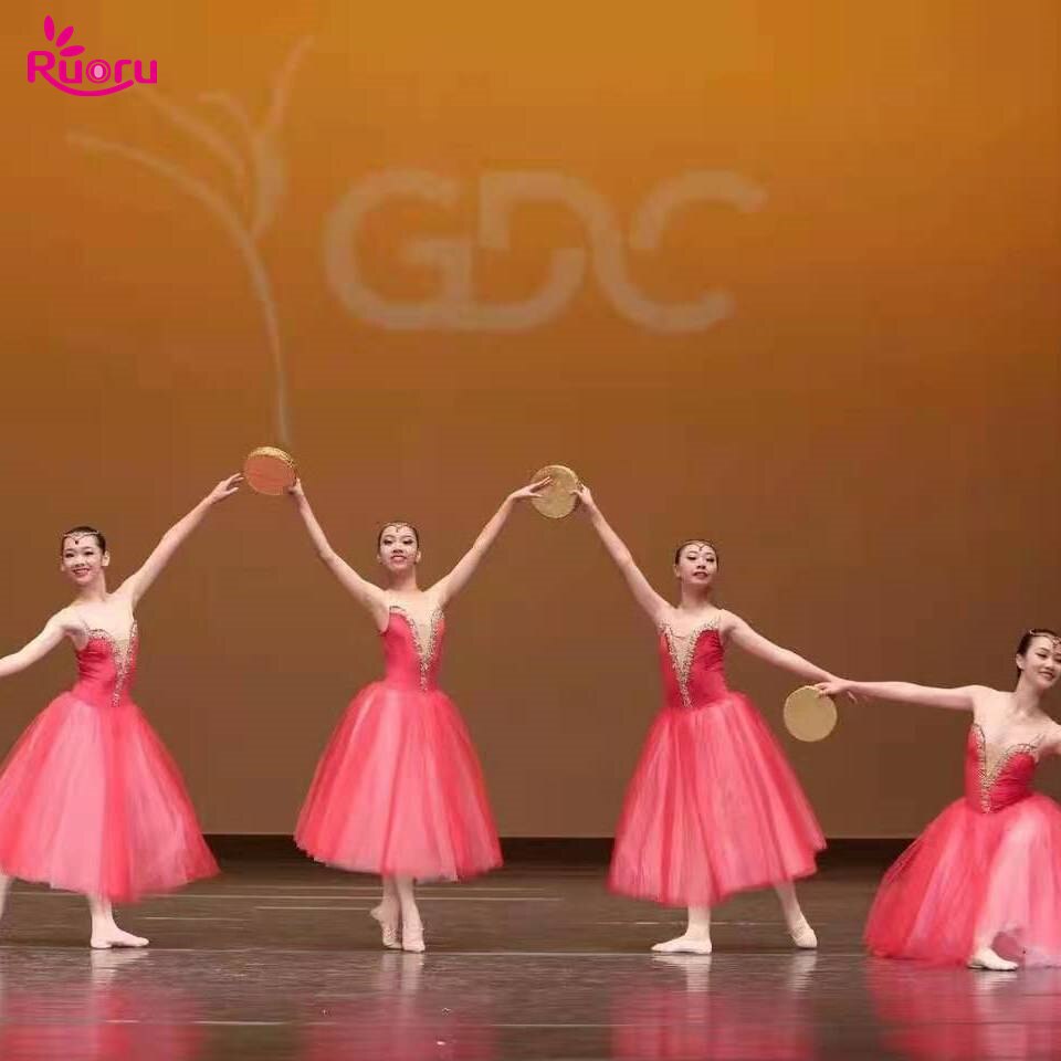 Vestido Rojo largo de Ballet para niñas y adultos, tutú romántico de bailarina de baile contemporáneo, trajes, vestido de Ballet para niñas