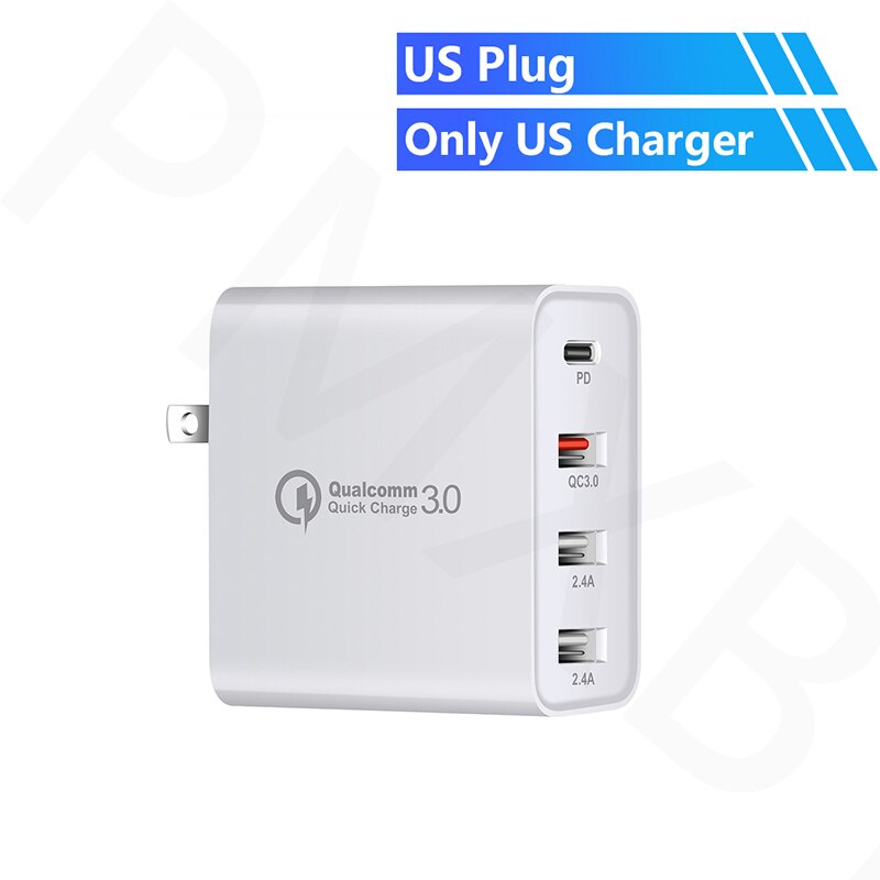 Multi USB Charger QC 4.0 Type C PD Wall Charger For Samsung S10 A90 Huawei Tablet iPhone 11 pro X MacBook Power Charging Adapter: US Plug White