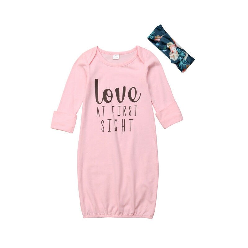 Pasgeboren Baby Baby Meisjes Slapen Gown Inbakeren Pyjama Coming Home Outfits Lente Herfst Kids Brief Print Roze Romper