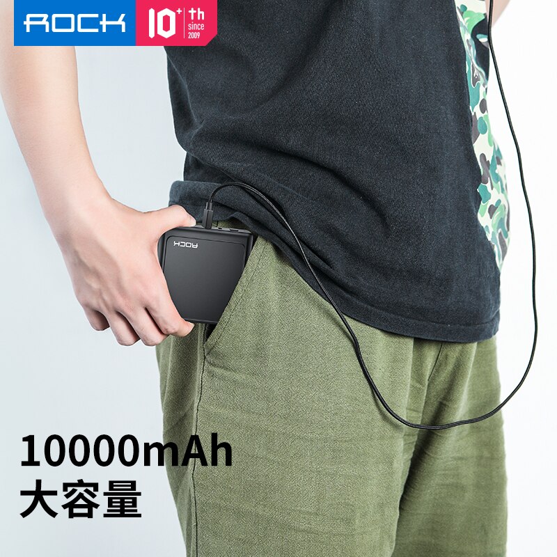 ROCK 10000mah Power Bank 2 in 1 EU/US Foldable PD 3.0 QC 3.0 USB Charger 18W Fast Charging Powerbank External Battery Powerbank